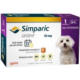 ANTIPULGAS SIMPARIC 10MG PARA CÃES DE 2,6 A 5,0KG