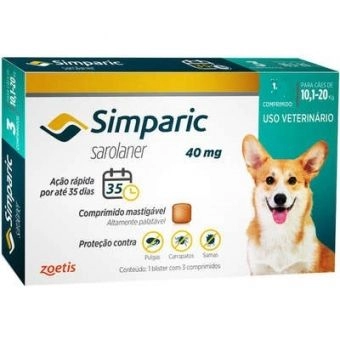 ANTIPULGAS SIMPARIC 40MG PARA CÃES DE 10,1 A 20,0KG