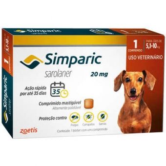 Antipulgas Simparic 20 mg para cães de 5,1 a 10 kg [Mastigável]